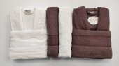 VOLENKA 6lı BORDÜRLÜ BORNOZ SET KAHVE-BEYAZ 86992970012468 - 1