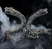 Viking Yılan Başlı 925 Ayar Gümüş Bileklik 25,5cm 83 Gram Sertifikalı thumbnail 2