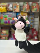 Peluş 25 cm El Kuklası Siyah Beyaz İnek Kukla thumbnail 1