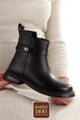 Siyah Hakiki Deri Topuksuz Günlük Kadın Bot Ar26 thumbnail 1