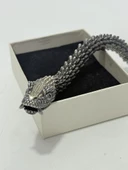 Viking Yılan Başlı 925 Ayar Gümüş Bileklik 25,5cm 83 Gram Sertifikalı thumbnail 4