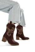 Acı Kahve Rengi Süet Nakışlı Western Kovboy Kadın Bot Bazal thumbnail 4