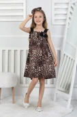 Kız Çocuk Leopar Desenli Şık Fiyonklu Askılı Elbise thumbnail 8