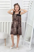 Kız Çocuk Leopar Desenli Şık Fiyonklu Askılı Elbise thumbnail 7