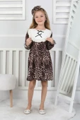 Kız Çocuk Leopar Desenli Uzun Kollu Dantelli Bebe Yakalı Elbise thumbnail 7