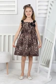 Kız Çocuk Leopar Desenli Şık Fiyonklu Askılı Elbise thumbnail 1