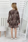Kız Çocuk Leopar Desenli Uzun Kollu Dantelli Bebe Yakalı Elbise thumbnail 9