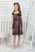 Kız Çocuk Leopar Desenli Şık Fiyonklu Askılı Elbise thumbnail 3