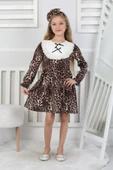 Kız Çocuk Leopar Desenli Uzun Kollu Dantelli Bebe Yakalı Elbise thumbnail 6