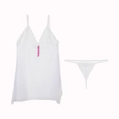 Beyaz Dantelli Tül Gecelik ve Tanga Takım thumbnail 1