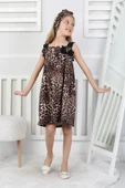 Kız Çocuk Leopar Desenli Şık Fiyonklu Askılı Elbise thumbnail 2
