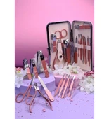 Profesyonel Çantalı Tırnak Bakım Manikür Seti Pembe Renk 12 Parça thumbnail 2