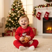 BEBEK YILBAŞI NOEL TEMALI KARDAN ADAM BASKILI EŞOFMAN TAKIMI thumbnail 1