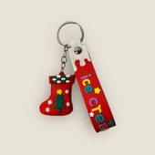 Yılbaşı Temalı Kırmızı Çorap Figürlü Silikon Anahtarlık ve Çanta Süsü thumbnail 1