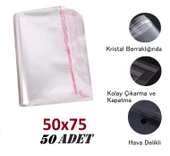 50 Adet (50X70+5) Opp Jelatin Bantlı Yapışkanlı Naylon Poşet thumbnail 1