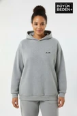 Kadın Büyük Beden AR Baskılı Kapüşonlu Sweatshirt SPR26BSWK963 thumbnail 2