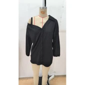 Lucky Life Kadın Tek Omuzdan Açık Askılı Uzun Kollu Yakalı önden Düğmeli Gömlek thumbnail 6