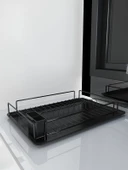 Premium Siyah Tek Katlı Bulaşıklık, Dayanıklı Paslanmaz Termoplastik Kaplama Tepsili, Kaşıklıklı thumbnail 3