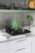 Tek Katlı Siyah Bulaşıklık – Dayanıklı Paslanmaz Termoplastik Kaplama Bulaşık Sepeti, Tepsili, Tabak ve Kaşık Kurutmalık - (TB-01 E) thumbnail 2