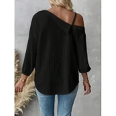 Lucky Life Kadın Tek Omuzdan Açık Askılı Uzun Kollu Yakalı önden Düğmeli Gömlek thumbnail 5