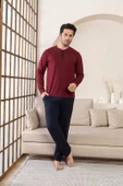Erkek 3 Düğmeli %100 Pamuk Mevsimlik Uzun Kol Cepli Pijama Takımı thumbnail 4