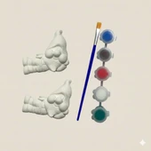 Dekoratif Alçı Boy2'li Alçı Cüce Boyama Seti - Fırça ve 5 Renk Boya Dahil Kendin Yap Hobi Kiti (2 Adet) thumbnail 1