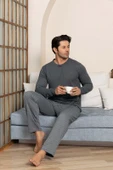 Erkek Düğmesiz Çizgili Jakar Kumaş Mevsimlik Kol Manşetli Uzun Kol Cepli Pijama Takımı thumbnail 6