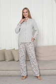 Kadın Bej Kalpli Mevsimlik Boydan Önden Düğmeli Gömlek Yaka Likralı Viskon Uzun Kol Cepli Pijama Takımı thumbnail 9