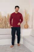 Erkek 3 Düğmeli %100 Pamuk Mevsimlik Uzun Kol Cepli Pijama Takımı thumbnail 5