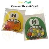50 Adet Sarı-Yeşil Renkli Canavar Desenli Cake Pop & Kurabiye Poşeti-10x15 cm thumbnail 2