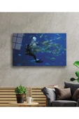 Dalgıç Balık Sualtı Cam Tablo 4mm Dayanıklı Temperli Cam Diver Fish Underwater Glass Wall Art thumbnail 2