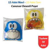 30 Adet Mavi-Sarı Renkli Canavar Desenli Cake Pop & Kurabiye Poşeti-10x15 cm thumbnail 1