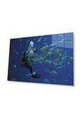 Dalgıç Balık Sualtı Cam Tablo 4mm Dayanıklı Temperli Cam Diver Fish Underwater Glass Wall Art thumbnail 1