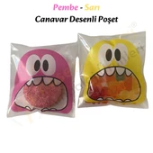 100 Adet Pembe-Sarı Renkli Canavar Desenli Cake Pop & Kurabiye Poşeti-10x15 cm thumbnail 4