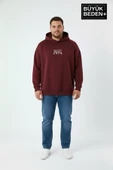 Erkek Büyük Beden  California 1974 Baskılı Kapüşonlu Sweatshirt -Rahat Kalıp SPR26BSW965 thumbnail 3