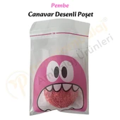 500 Adet Pembe Canavar Desenli Cake Pop & Kurabiye Poşeti-10x15 cm thumbnail 3