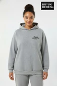 Kadın Büyük Beden Rahat Kalıp Hoodie -Unified Baskılı Kapüşonlu Sweatshirt SPR26BSWK968 thumbnail 7