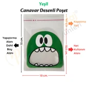 50 Adet Sarı-Yeşil Renkli Canavar Desenli Cake Pop & Kurabiye Poşeti-10x15 cm thumbnail 4