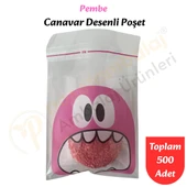 500 Adet Pembe Canavar Desenli Cake Pop & Kurabiye Poşeti-10x15 cm thumbnail 1