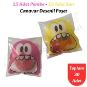 30 Adet Pembe-Sarı Renkli Canavar Desenli Cake Pop & Kurabiye Poşeti-10x15 cm thumbnail 1