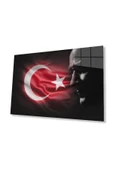 Atatürk Bayrak Atatürk Silüetli Gölgesiz Siyah Fonlu Cam Tablo 4mm Dayanıklı Temperli Cam Atatürk thumbnail 1
