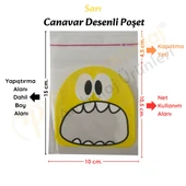 50 Adet Sarı Canavar Desenli Cake Pop & Kurabiye Poşeti-10x15 cm thumbnail 2