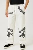 Erkek Üç İplik Pamuklu Baskılı Cepli Jogger Buggy Pantalon Oversize Kalıp - Beyaz thumbnail 2