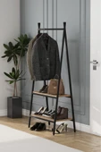 Jade Konfeksiyon Elbise Askılık , 2 Raflı Askılık , Siyah Metal - Atlantik Çam Tabla thumbnail 4