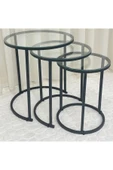 Zigon Sehpa , Paris 3'lü Camlı C Zigon Sehpa Takımı , Siyah Metal - Şeffaf Cam thumbnail 1