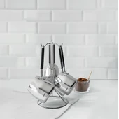 Nehir Modern Askı Standlı 4 Parça Çelik Cezve Seti thumbnail 2