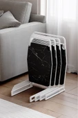 Zigon Sehpa , Miami 4'lü Zigon Sehpa Takımı , Beyaz Metal - Siyah Mermer Tabla thumbnail 1