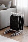 Zigon Sehpa , Miami 4'lü Zigon Sehpa Takımı , Gümüş Metal - Siyah Mermer Tabla thumbnail 1