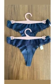 Zi 2 ADET 1 PAKET Lacivert Tül Dantel Detaylı Kadın Tanga Külot thumbnail 2