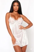 Zi Ekru Kısa Gecelik Ve Standart String Tanga Külot Takım thumbnail 1